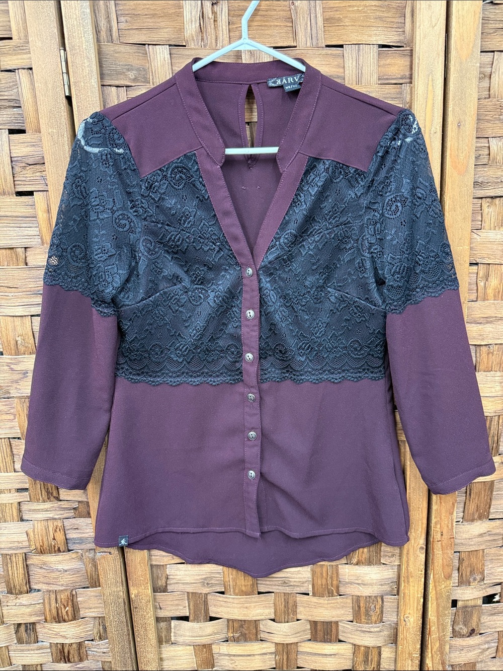 Karv Women's Burgundy Blouse with Black Lace Overlay